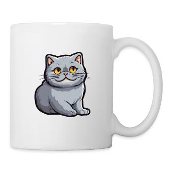 Britische Falte Kurzhaar Katze Karikatur Aquarell Kunst - Tasse - Weiß - Rechts