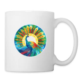 Pfau Buntes Aquarell Tier Illustration - Tasse - Weiß - Rechts