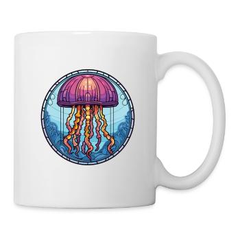Qualle bunte Aquarell-Tier-Illustration - Tasse - Weiß - Rechts