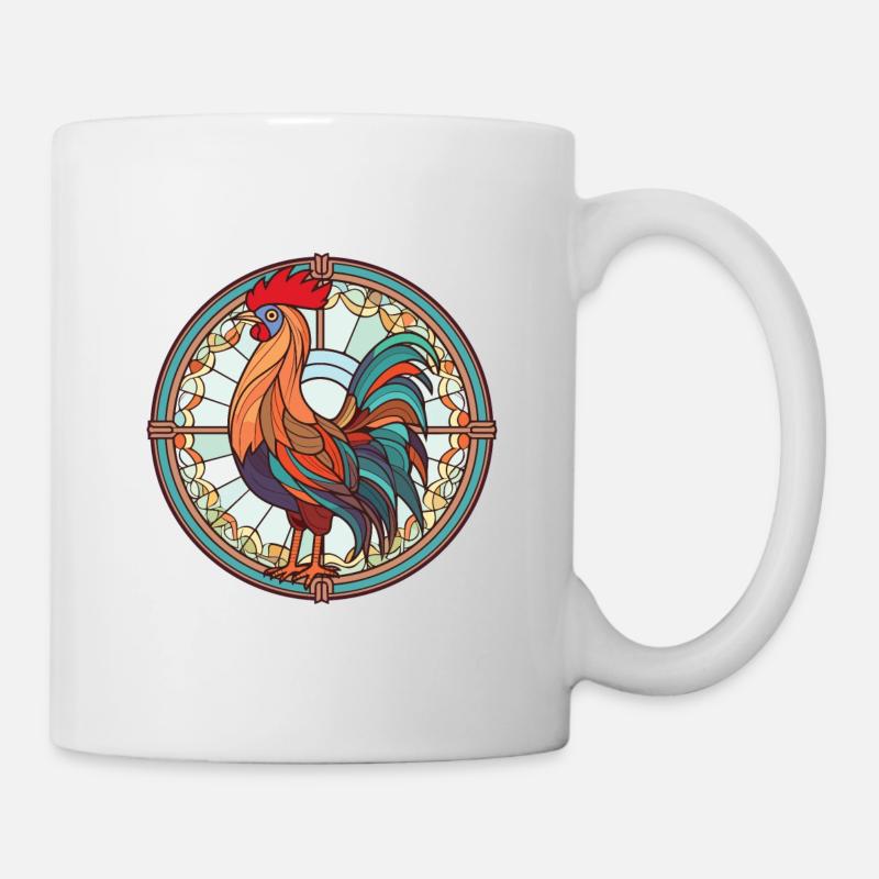 Bunte Aquarell-Tierillustration des Hahns - Tasse - Weiß