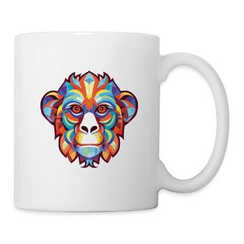Monkey Macaque Colorful Watercolor Animal Cartoon - Mug - white - Right
