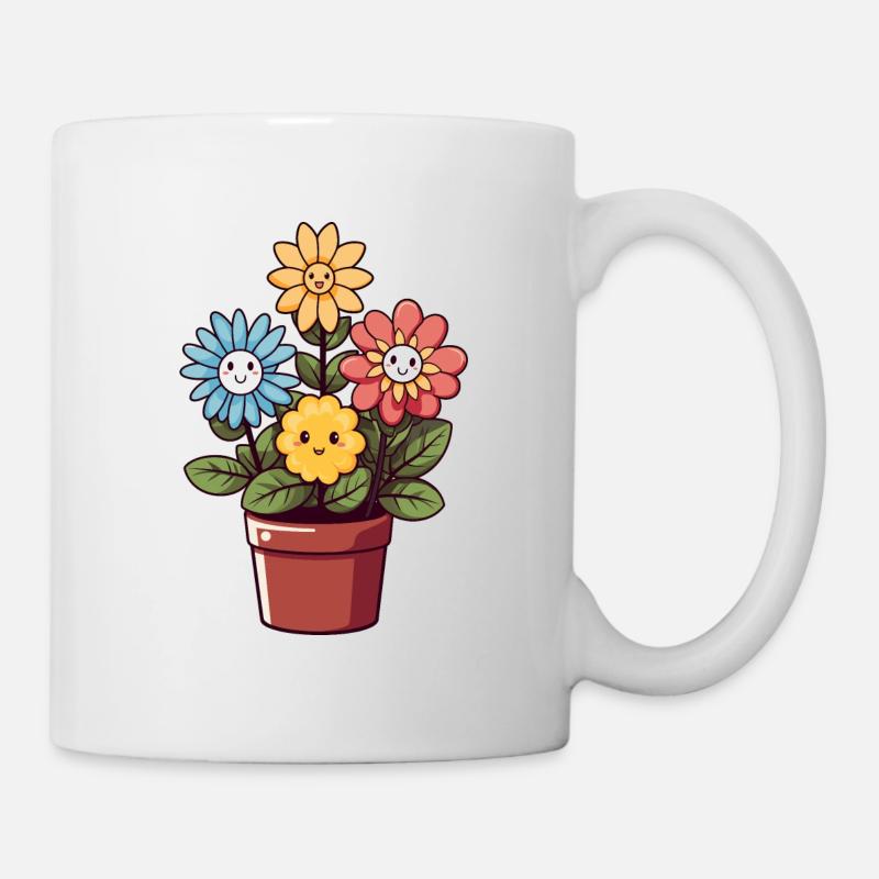 Fleurs riantes dans un pot de fleurs - Mug blanc - blanc