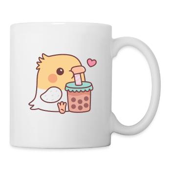 Un perroquet calopsitte mignon aime boire du thé à bulles - Mug blanc - blanc - Droite