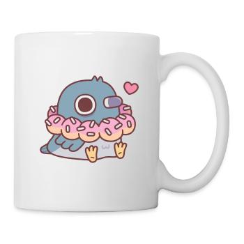 Niedliche mollige Taube mit Donut-Halskette lustig - Tasse - Weiß - Rechts