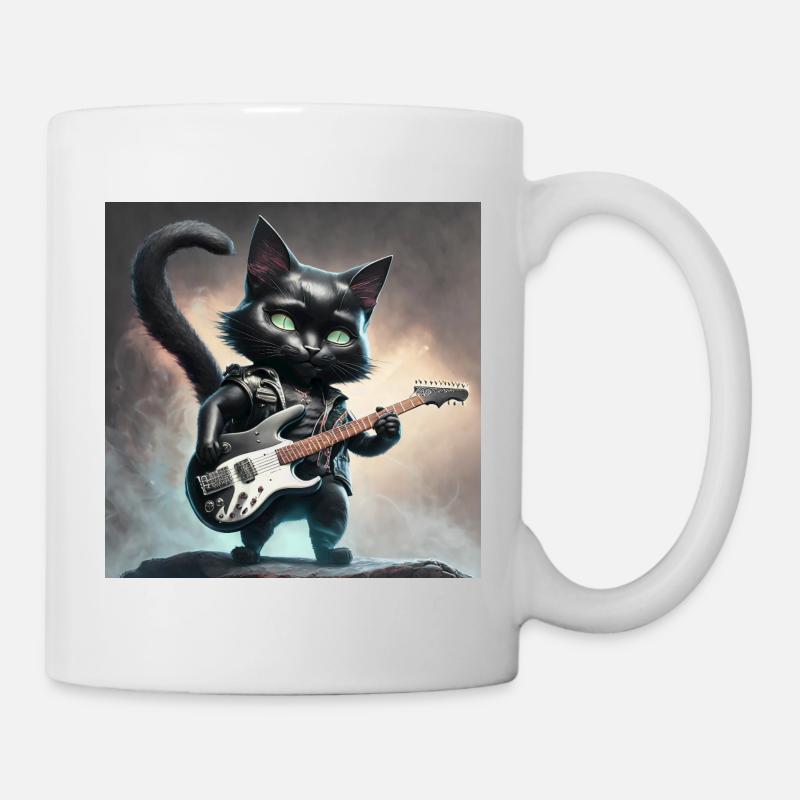 Rocker-Gitarren-Glitzer Katze: Süß & rebellisch - Tasse - Weiß