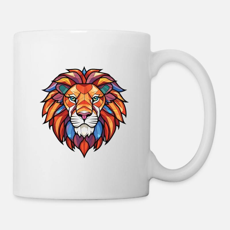 Brüllender Löwe Buntes Aquarell Tier Cartoon - Tasse - Weiß