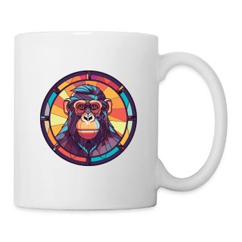 Affe buntes Aquarell Tier Haustier Illustration - Tasse - Weiß - Rechts