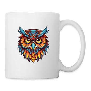 Eule buntes Aquarell Tier Haustier Illustration - Tasse - Weiß - Rechts
