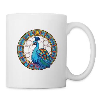 Pfau Buntes Aquarell Tier Illustration - Tasse - Weiß - Rechts