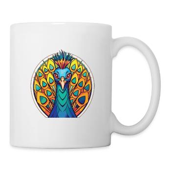 Pfau Buntes Aquarell Tier Illustration - Tasse - Weiß - Rechts