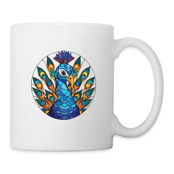 Pfau Buntes Aquarell Tier Illustration - Tasse - Weiß - Rechts
