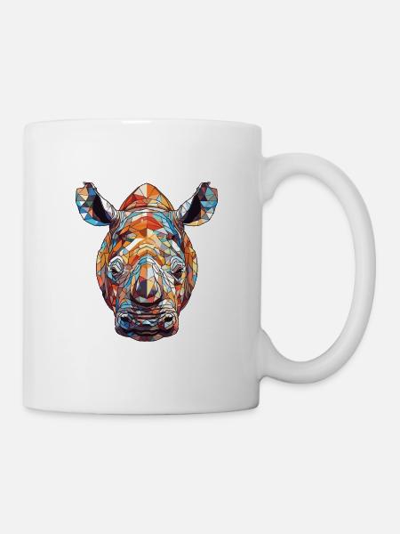 Rhinocéros coloré aquarelle Animal Illustration - Mug blanc - blanc