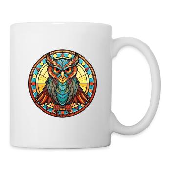 Eule buntes Aquarell Tier Haustier Illustration - Tasse - Weiß - Rechts