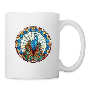 Pfau Buntes Aquarell Tier Illustration - Tasse - Weiß - Rechts