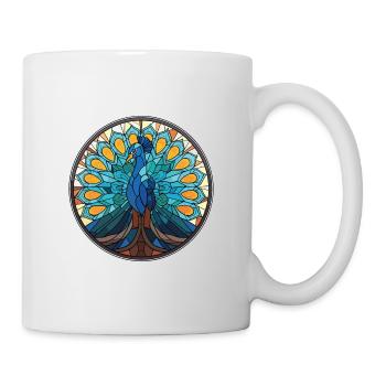 Pfau Buntes Aquarell Tier Illustration - Tasse - Weiß - Rechts