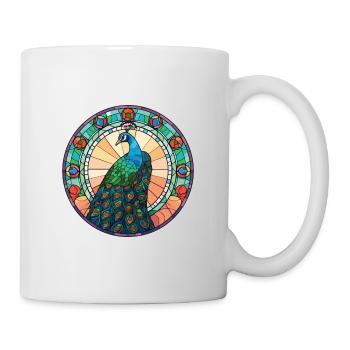 Pfau Buntes Aquarell Tier Illustration - Tasse - Weiß - Rechts
