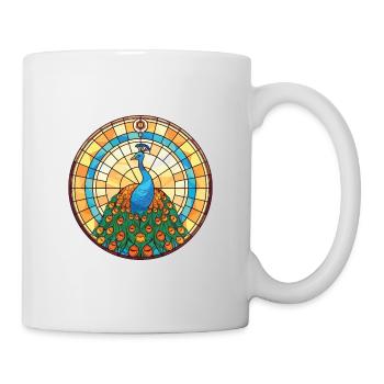 Pfau Buntes Aquarell Tier Illustration - Tasse - Weiß - Rechts