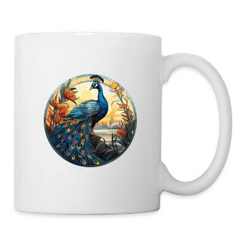 Pfau Buntes Aquarell Tier Illustration - Tasse - Weiß - Rechts