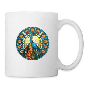 Pfau Buntes Aquarell Tier Illustration - Tasse - Weiß - Rechts