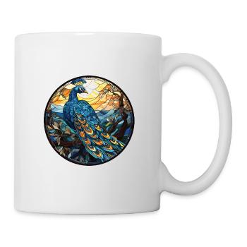 Pfau Buntes Aquarell Tier Illustration - Tasse - Weiß - Rechts