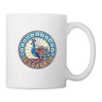 Pfau Buntes Aquarell Tier Illustration - Tasse - Weiß - Rechts