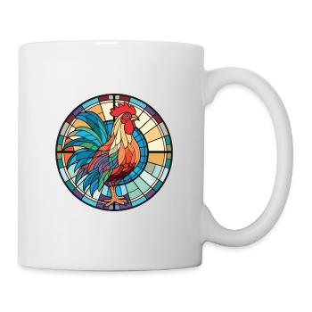 Hahn Buntes Aquarell Tier Illustration - Tasse - Weiß - Rechts