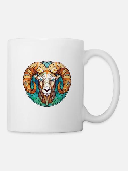 Widder, farbenfrohe Aquarell-Tierhaustier-Illustration - Tasse - Weiß