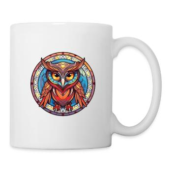 Eule buntes Aquarell Tier Haustier Illustration - Tasse - Weiß - Rechts