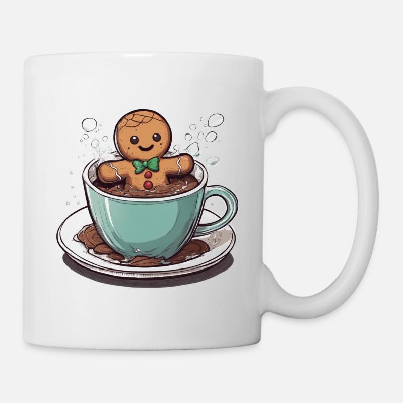 Lebkuchenmännchen badet in Schokolade - Tasse - Weiß