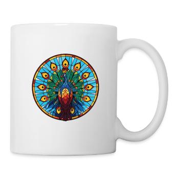 Pfau Buntes Aquarell Tier Illustration - Tasse - Weiß - Rechts