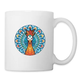 Pfau Buntes Aquarell Tier Illustration - Tasse - Weiß - Rechts