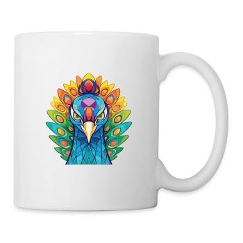 Pfau Buntes Aquarell Tier Illustration - Tasse - Weiß - Rechts