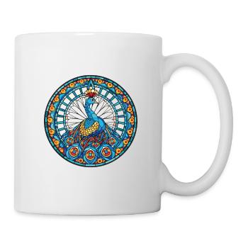 Pfau Buntes Aquarell Tier Illustration - Tasse - Weiß - Rechts