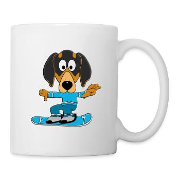 HUND - DACKEL - SNOWBOARD - WINTERSPORT - Tasse - Weiß - Rechts
