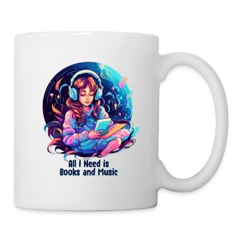 All I need is Books and Music Bücherwurm Musiker - Tasse - Weiß - Rechts