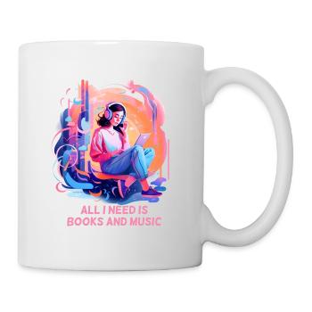 All I need is Books and Music Bücherwurm Musiker - Tasse - Weiß - Rechts