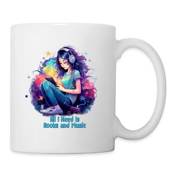 All I need is Books and Music Bücherwurm Musiker - Tasse - Weiß - Rechts