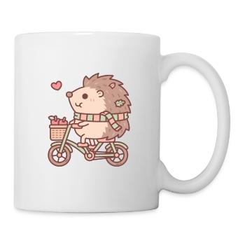 Niedlicher Igel, der auf dem Fahrrad reitet - Tasse - Weiß - Rechts