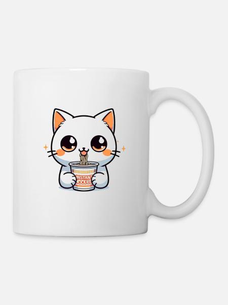 Instant Noodles Katze: Anime Minimalismus - Tasse - Weiß