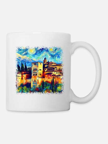 Blick auf die Alhambra im Van-Gogh-Stil - Tasse - Weiß