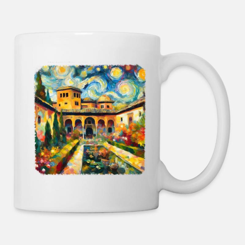 Alhambra-Palast im Stil von Van Gogh - Tasse - Weiß