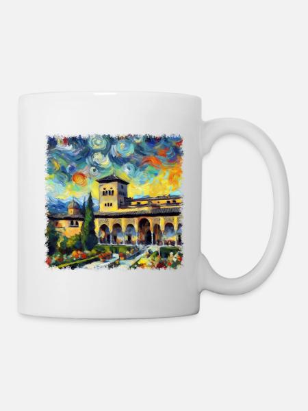 Ikonischer Alhambra-Palast im Van-Gogh-Stil - Tasse - Weiß