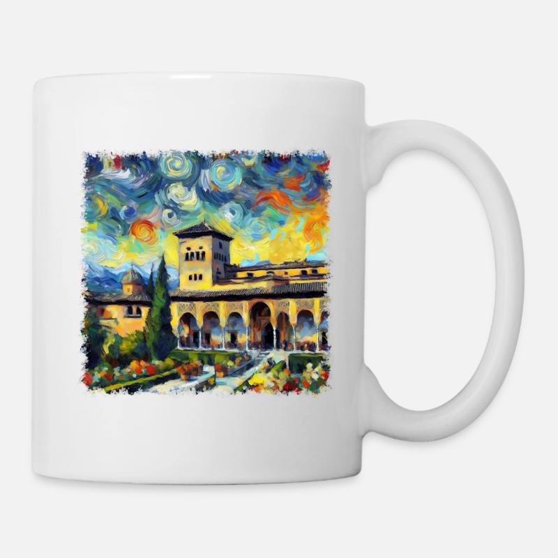 Ikonischer Alhambra-Palast im Van-Gogh-Stil - Tasse - Weiß
