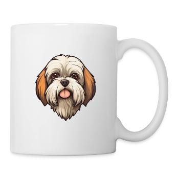 Lhasa Apso Hunderasse Cartoon Kawaii Illustration - Tasse - Weiß - Rechts