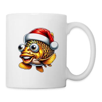 Carpe de Noël : drôle de poisson avec chapeau - Mug blanc - blanc - Droite