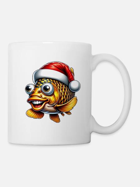 Carpe de Noël : drôle de poisson avec chapeau - Mug blanc - blanc