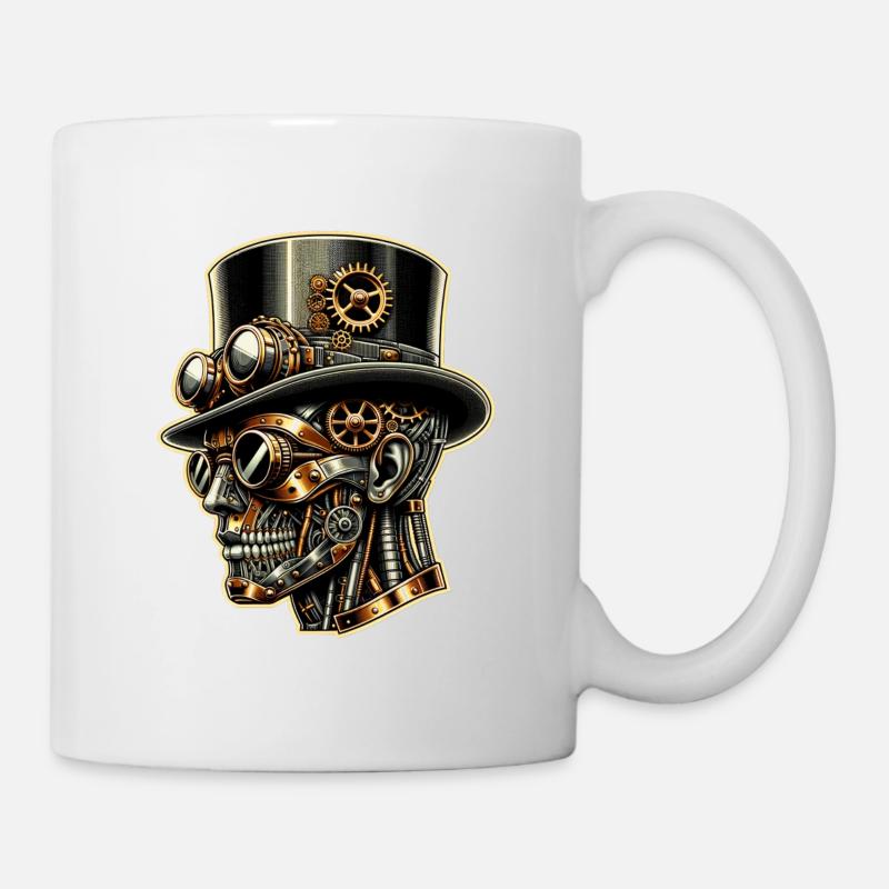Elegant Steampunk Robot Portrait - Mug - white
