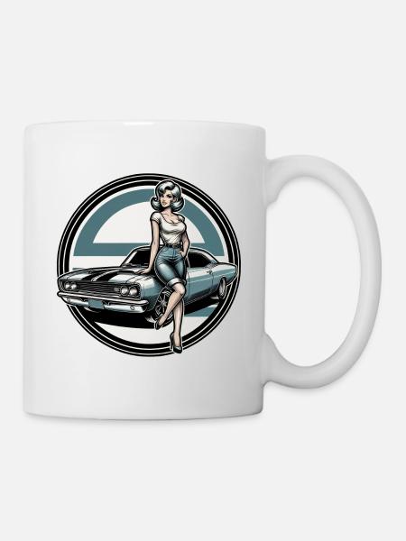 Blonde Beauty And Muscle Car - Mug - white