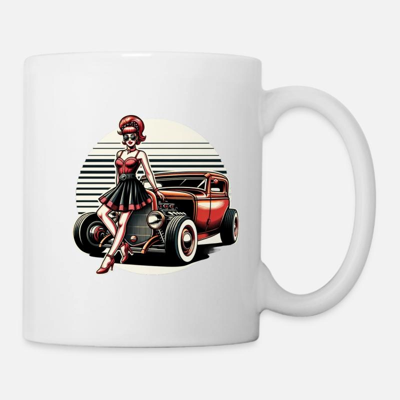 Rockabella on the Hotrod: Retro Comic - Mug - white
