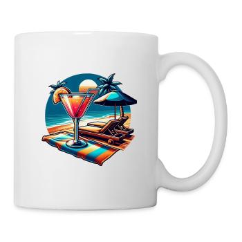 Cocktail on the beach: play of colors on the towel - Mug - white - Right